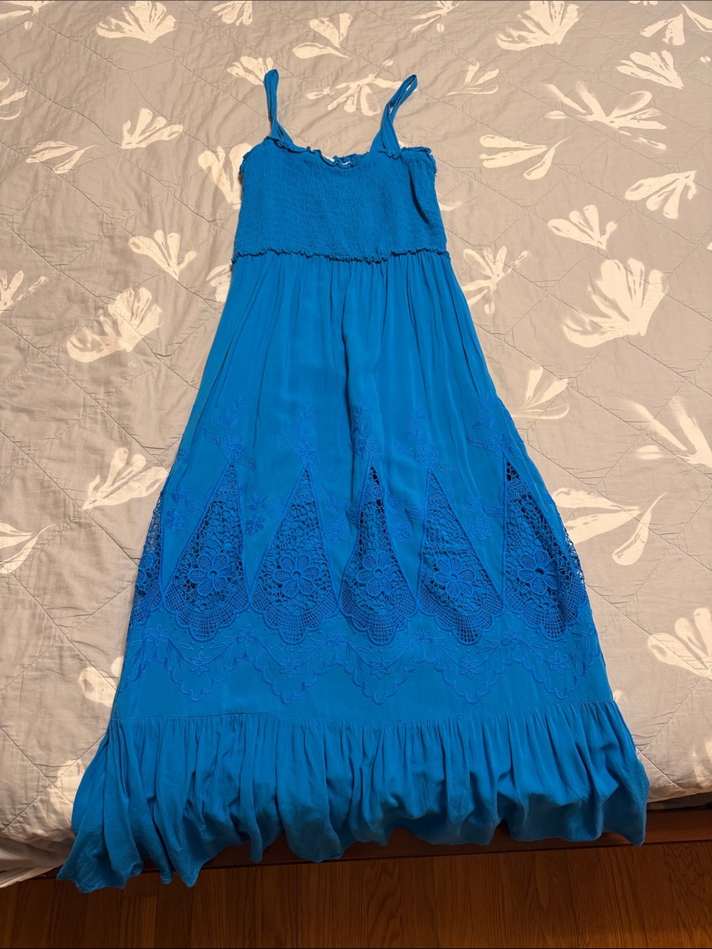 Knox Rose Bright Blue Sleeveless Maxi Dress with Crochet Insets